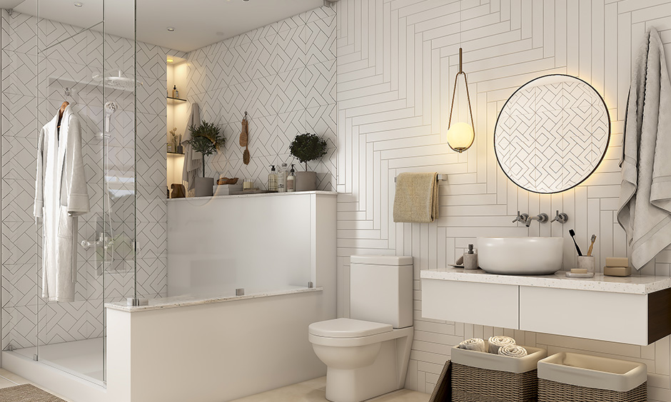 Bathroom wall colors sparkling white is more luxurious than other colors.